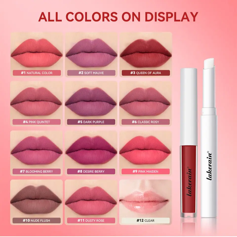 2PCS moisturizing lipstick lip gloss matte lipstick moisturizing lipstick 2-in-1 waterproof high color 24 hour durable lipstick set women's holiday gift