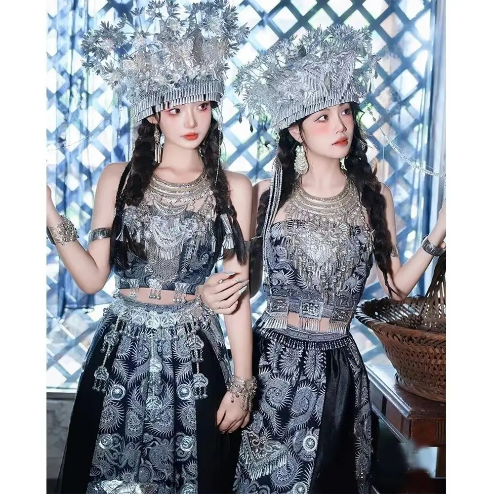 Hmong Miao / Tujia Women's Bustier & Skirt Styling Set for Photo Shoots
