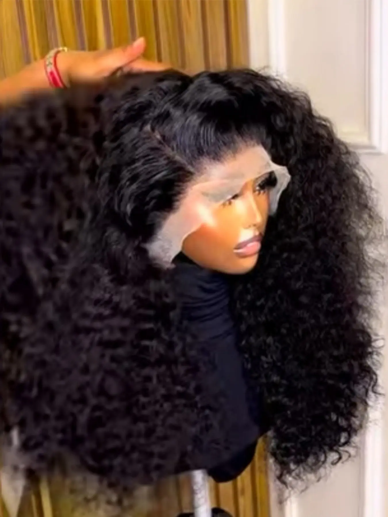 26-Inch Soft Natural Black  Kinky Curly Wig, 13x4 Lace Front, Pre-Plucked, Heat Resistant, Glueless Synthetic Hair for Women, All Seasons Wear
