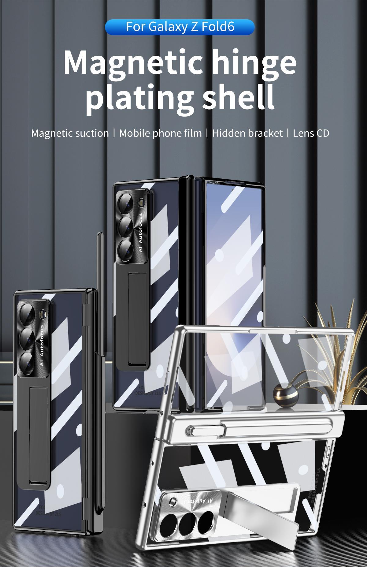 Premium Luxury Transparent Electroplated Case for Samsung Galaxy Z Fold 7/6/5/4/3, Built-in Screen Protector & Magnetic Hinge Protective Cover