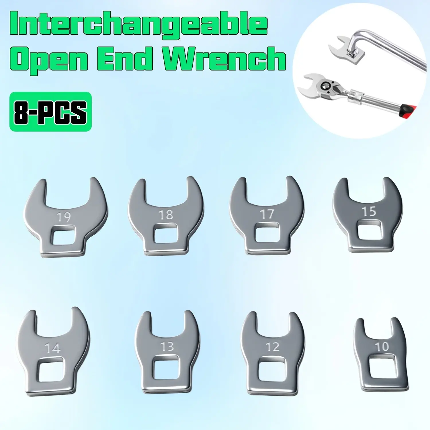 8pcs Interchangeable Open-End Wrench Set, Adjustable Wrench Set with Replaceable 3/8" Dual-Use Wrench Heads, Angle Wrench Included