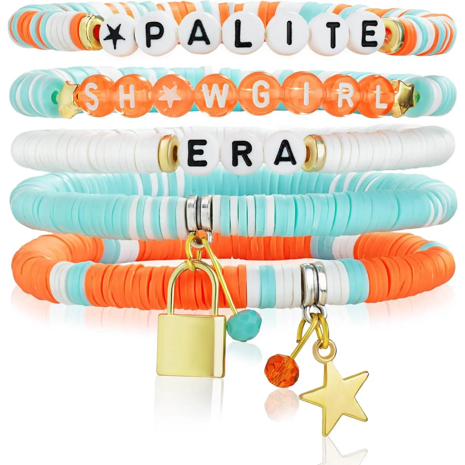 Coral Orange and Turquoise Blue Friendship Bracelet, Beaded Stretch Bracelets for , Family, Elastic Layering Boho , Christmas Halloween Holiday Birthday Gifts