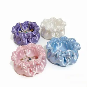 Petal Shape Jewelry Storage Bowl with Bow Decor, Luxury Desktop Organizer, Chic Trinket Dish for Vanity, Dressing Table & Home Decor