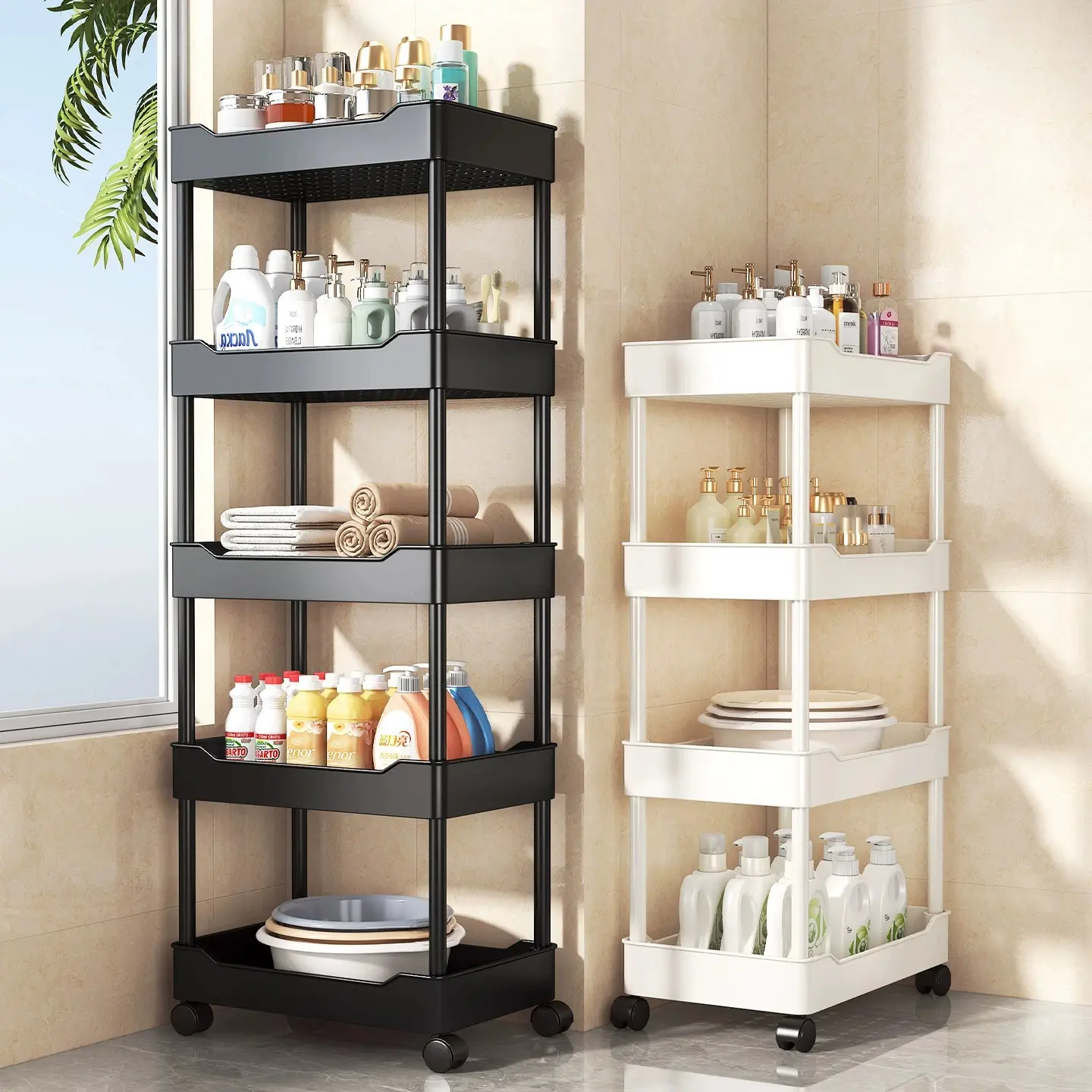 Floor-standing storage rack for bathroom, multi-layer cosmetic organizer, household gap storage rack, snack cart