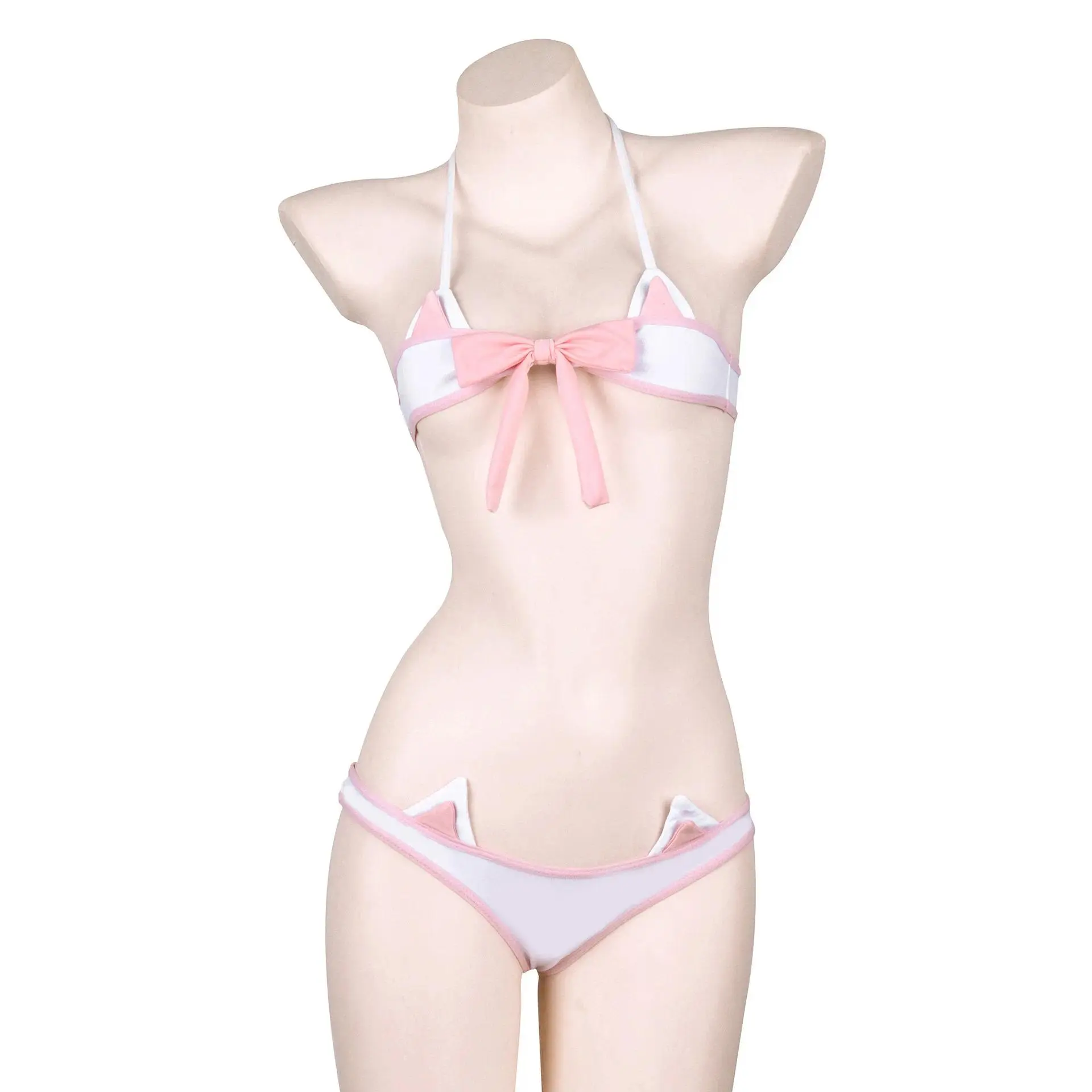 Women's Anime Pattern 2-Piece Halter Neck Triangle Bikini Swimsuit - Breathable, Bandage Backless, Bow Accent, 1 Size (100cm Bust), Machine Washable Japanese Cosplay Wear, Swimsuit For Women