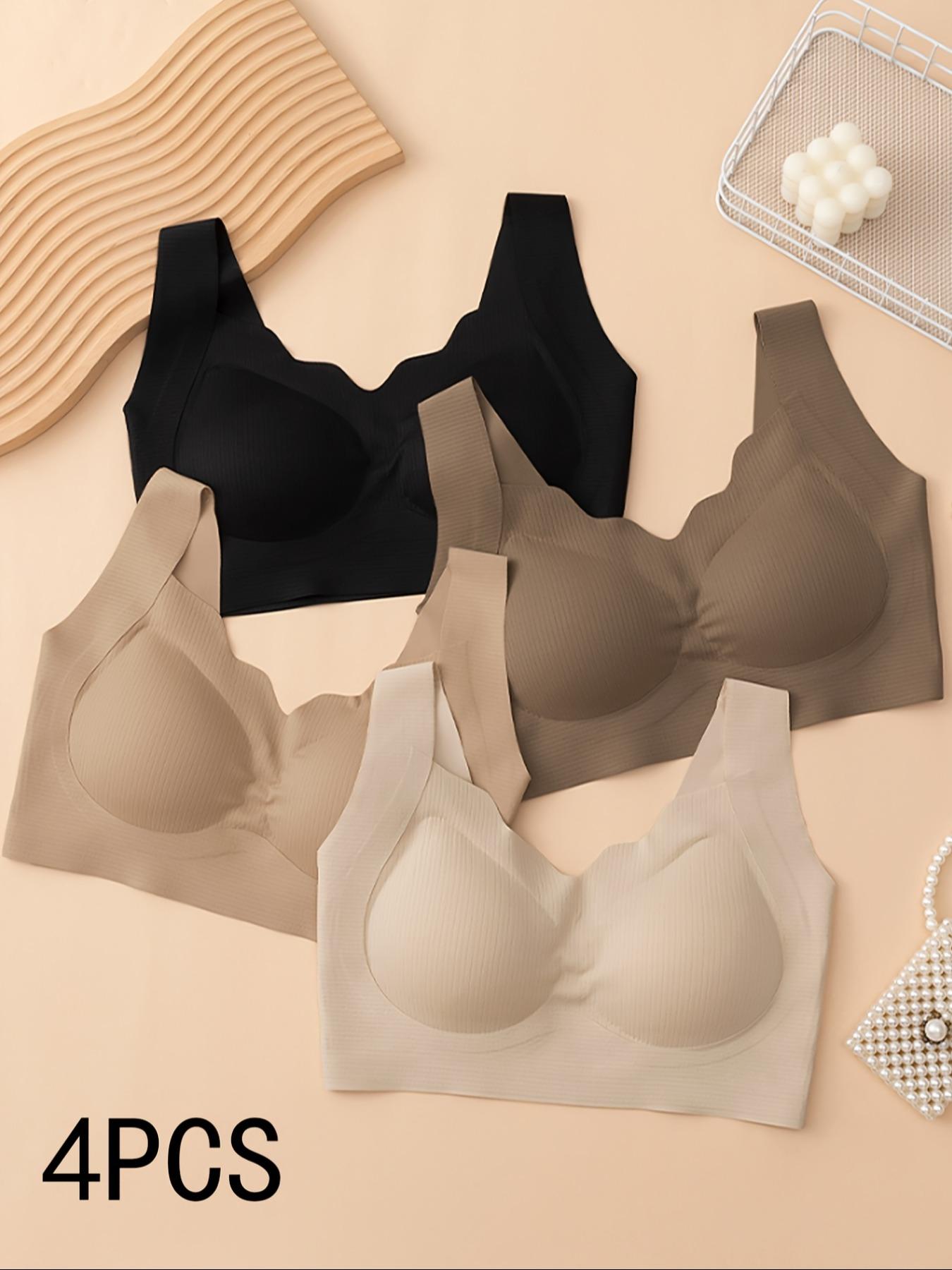 Women's Wireless Bras Set, Womenswear, Comfortable Breathable Smooth Underwear, Removable Pads, No Hooks, Casual Daily Wear, Pack of 4