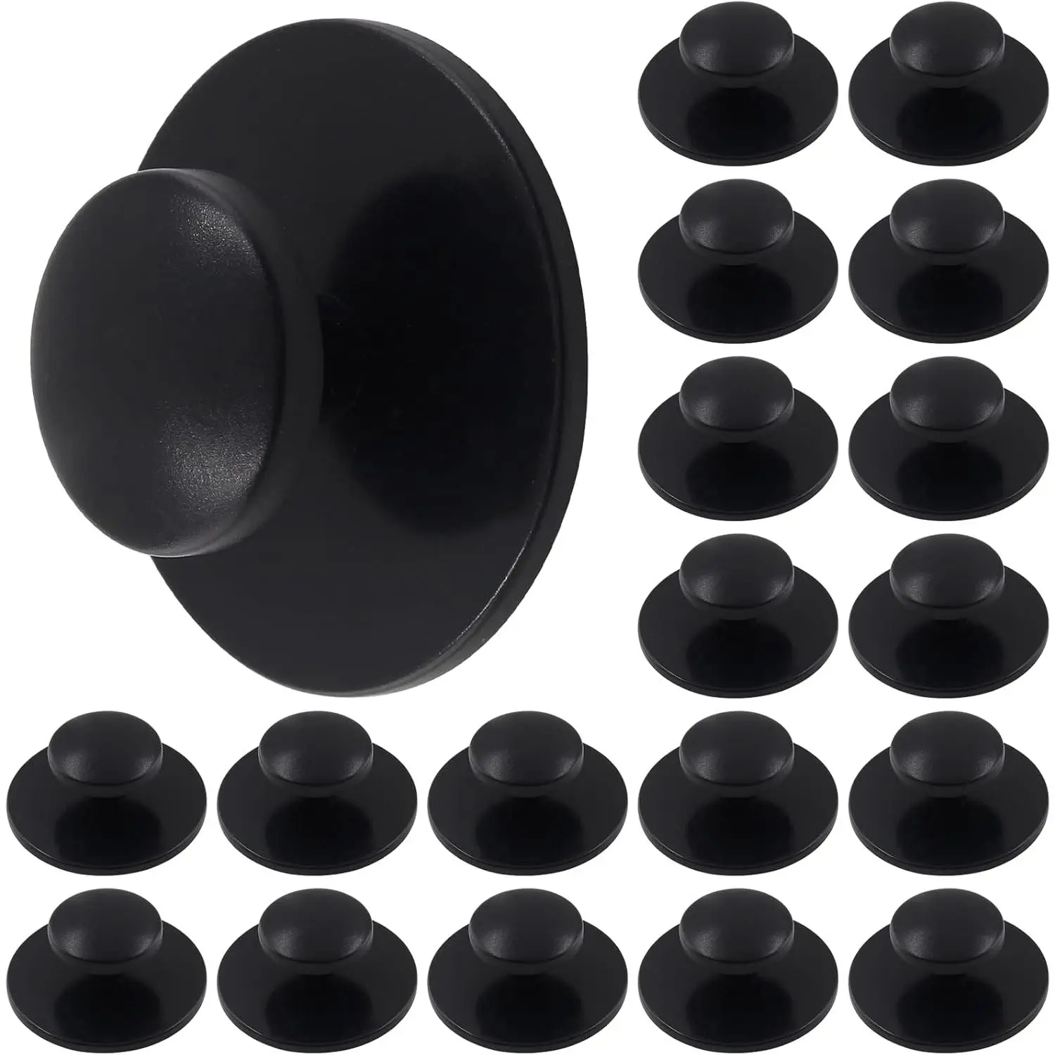 Mini Drawer Pulls, 20 Pcs Black Plastic Self-Adhesive Knobs for Cabinets, Wardrobe, and Dressers - No-Drill Install