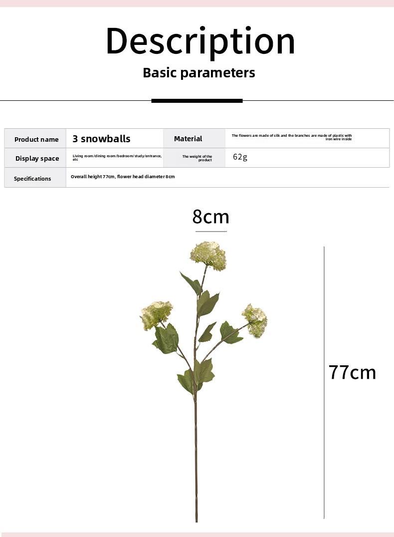 (4 pcs) 3 artificial hydrangea snowball flowers for home decoration, living room display, fake flowers for wedding hall floral arrangements