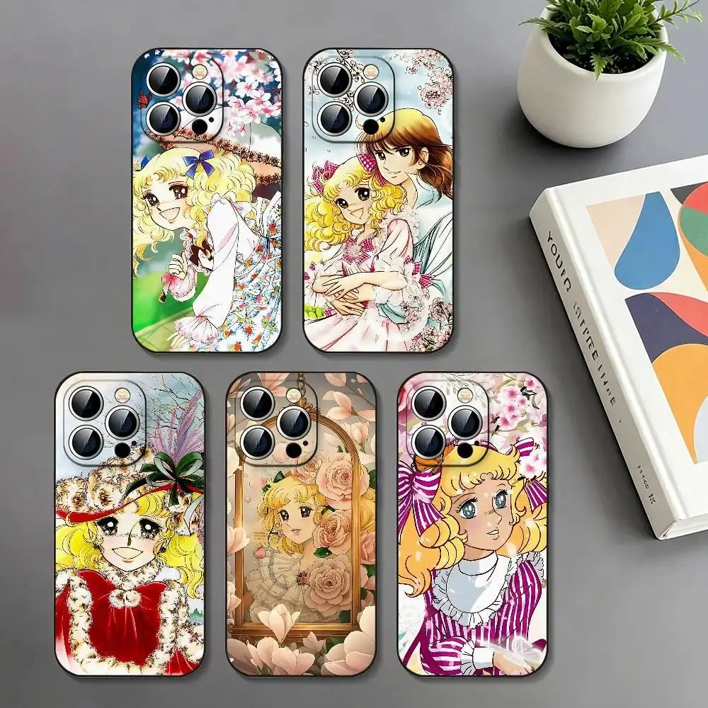 Cartoon Candy Candy Phone Case Slim Black Shockproof Protective Cover For iPhone 11-17 Pro Max/Plus & Samsung Galaxy S23-S25