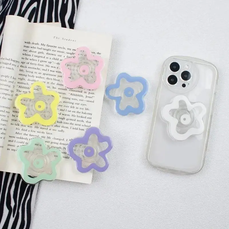 Cute Floral Silicone Smartphone Grip Popsocket - Foldable Expandable Built-In Kickstand, Ring Grip, Mount - Adjustable Phone Holder for iPhone 15, 14 Mobile Accessories