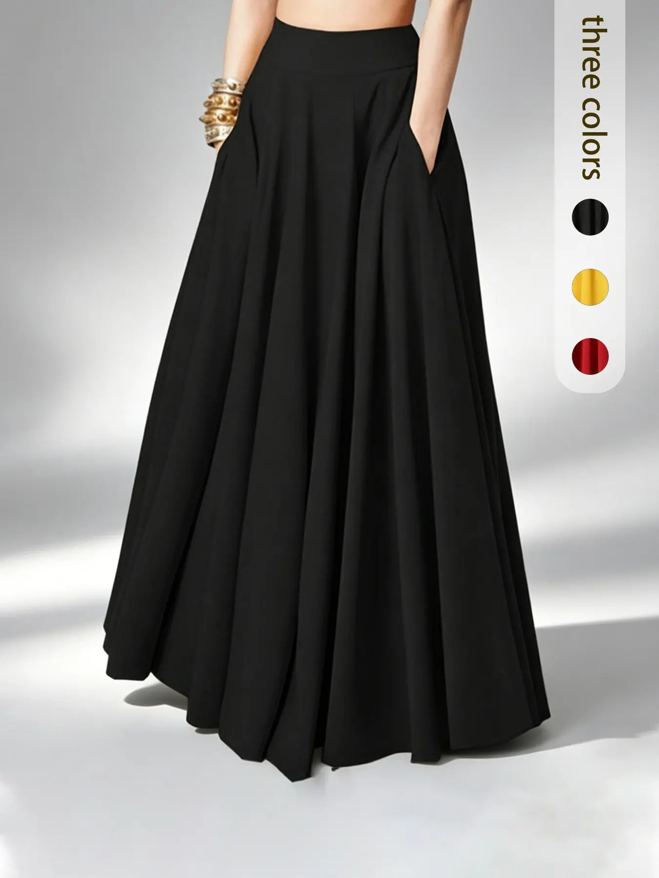 Women's Chic Elegant Plain Skirt, Casual Versatile Everyday Long Loose-Fitting Skirt with Pockets, Comfortable All-Season Fashion