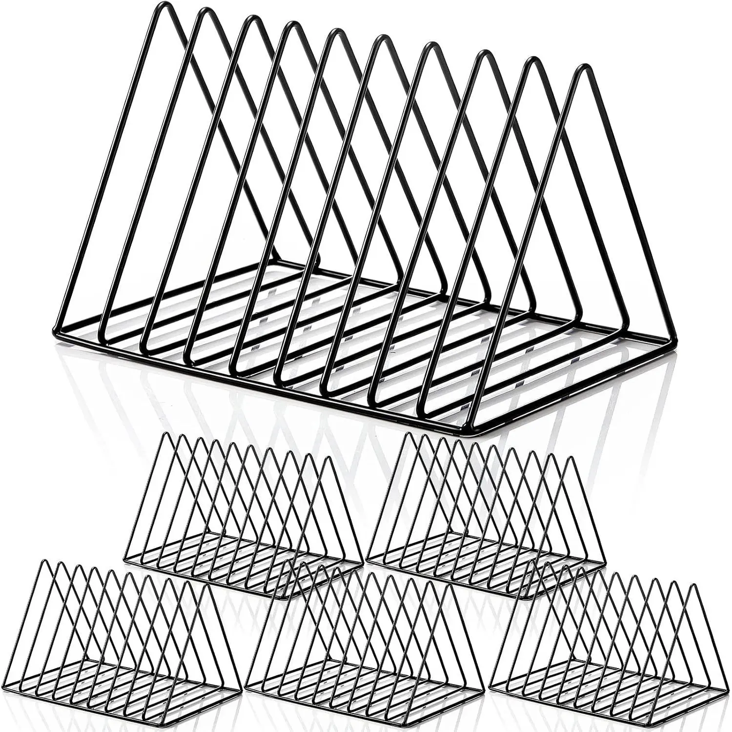 6-Piece Metal Triangle Magazine File Holder for Books, Vinyl Records, Home Office Decor - Black