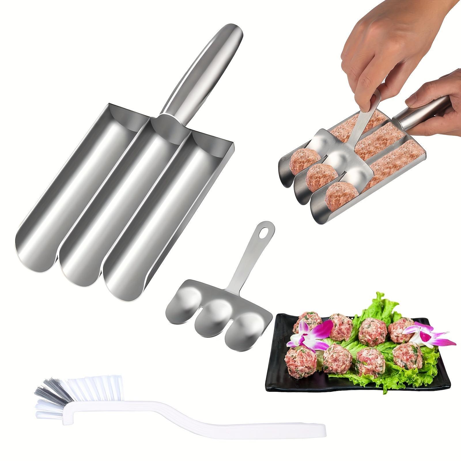 Stainless Steel Triple Meatball Maker, Meatball maker tool, Spoon with Cutting, Meatball Making Mold Set, Home Cooking Tools, DIY Quick Cooking Meatballs