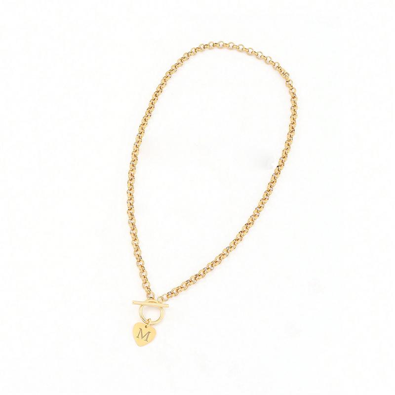Trendy Daily Stainless Steel Necklace, New A-Z Letter & Heart Pendant OT Clasp, Durable Stylish Accessory Gift for Daily Wear