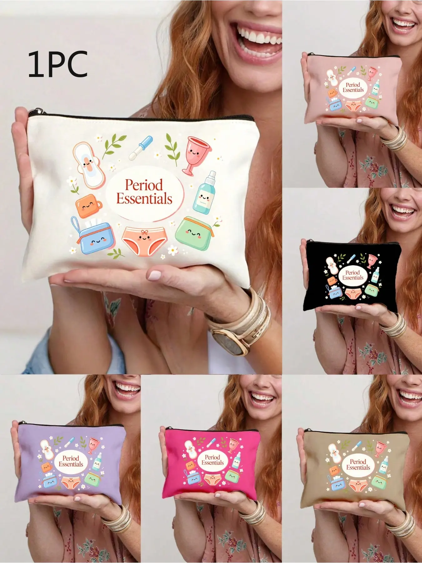 Cute Print Sanitary Pad Storage Bag, Period Essentials Cartoon Pattern Portable Bag, Lightweight Durable Large Capacity, Travel Essential Gift