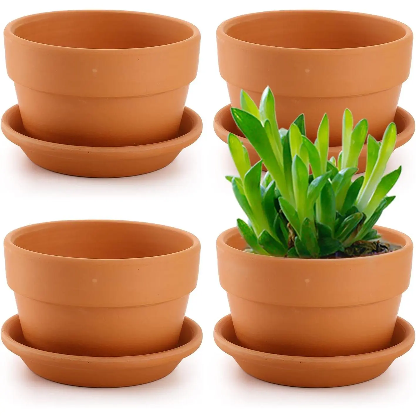 4 Pack Terracotta Pots with , 6 Inch Large  Cotta  Pot with Drainage Hole, Clay Flower Planter Pot with Tray for Indoor Outdoor