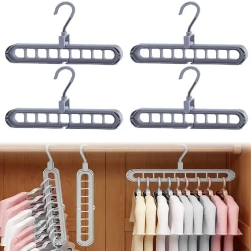 9-In-1 Smart Clothes Hanger, Space-Saving Design, 9-Hole Rotating Non-Slip Foldable, Multi-Functional, Ideal for Heavy Clothing, 4-Pack, Plastic Clothes Hangers