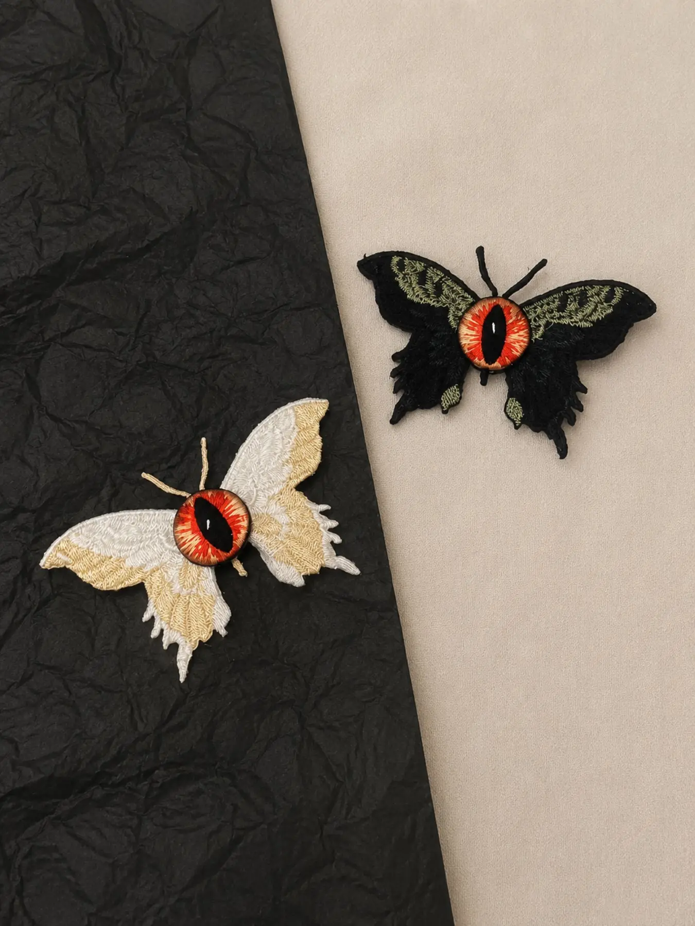 2pcs Gothic Butterfly Eye Hair Clip | Embroidered Moth Hair Barrette | Dark Y2K Alternative Hair Accessory