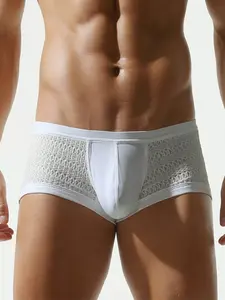 Men's Comfortable Breathable Mesh Underwear, Lightweight Sexy Shorts, Slight Stretch Slim Fit Soft Shorts, Suitable for Daily and Sports Wear, All Seasons
