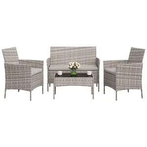 4-Piece Patio Furniture Set Outdoor Wicker Furniture with Coffee Table | Rattan Chairs Conversation Set | Weather-Resistant