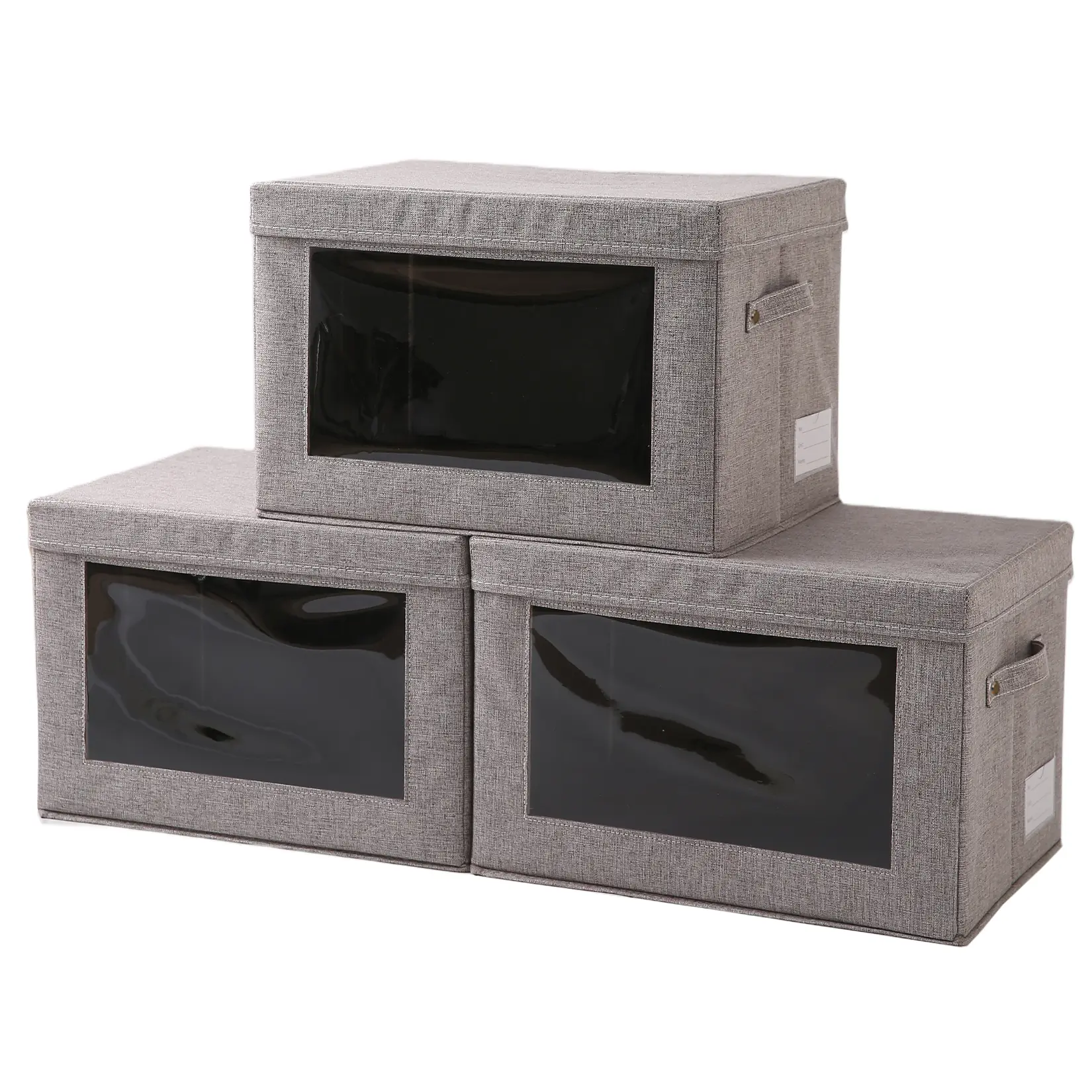 3 Pack/ 4 Pack Fabric Storage Bins with Lids Foldable Closet Storage Bins with Clear Window 15x10x10 Inch Clothing Storage Boxes with Handles Grey for Clothes
