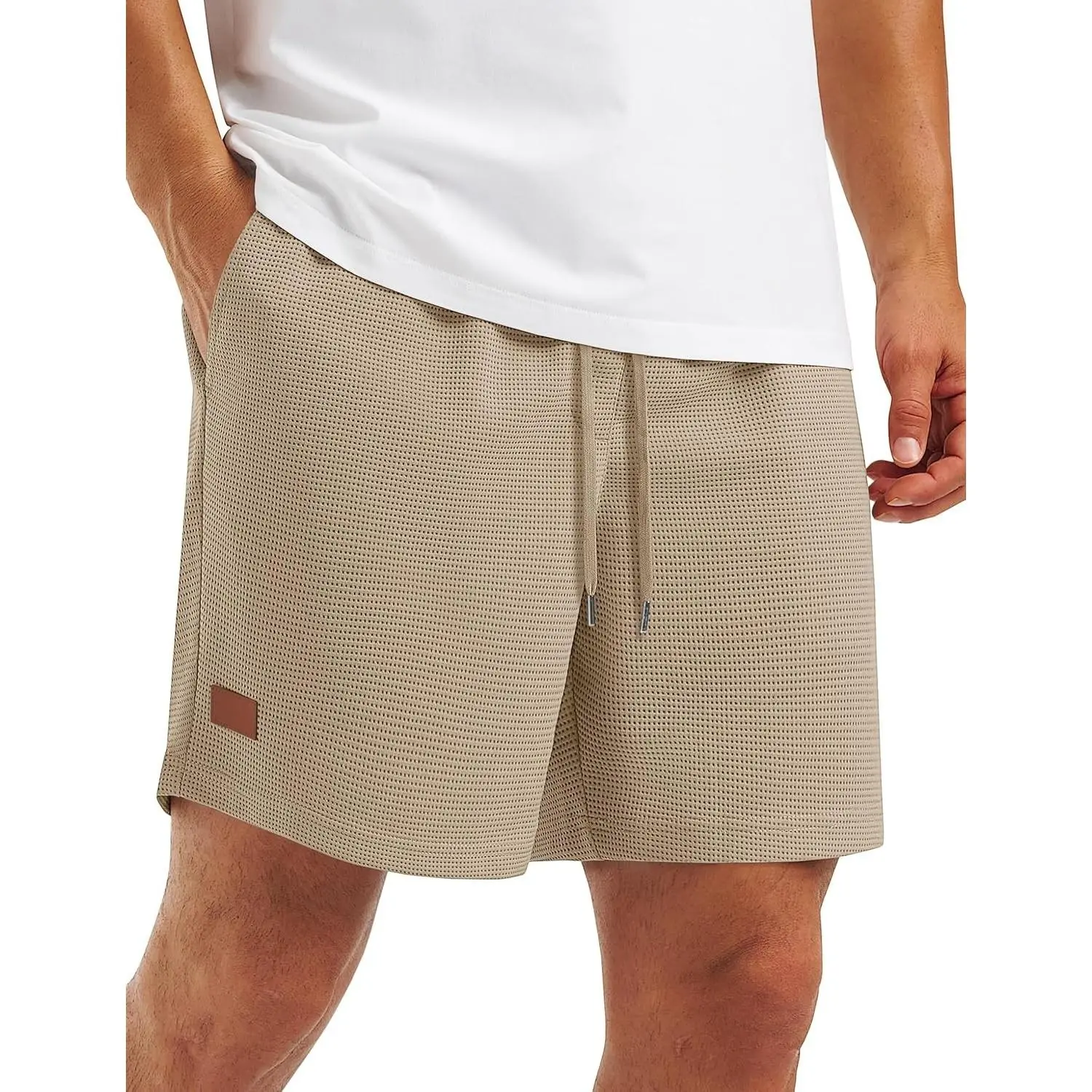 Men's 5 Inch Waffle Casual Shorts with Elastic Waist and Drawstring, Quick-Dry Moisture Wicking Summer Beach Sweat ShortsGift