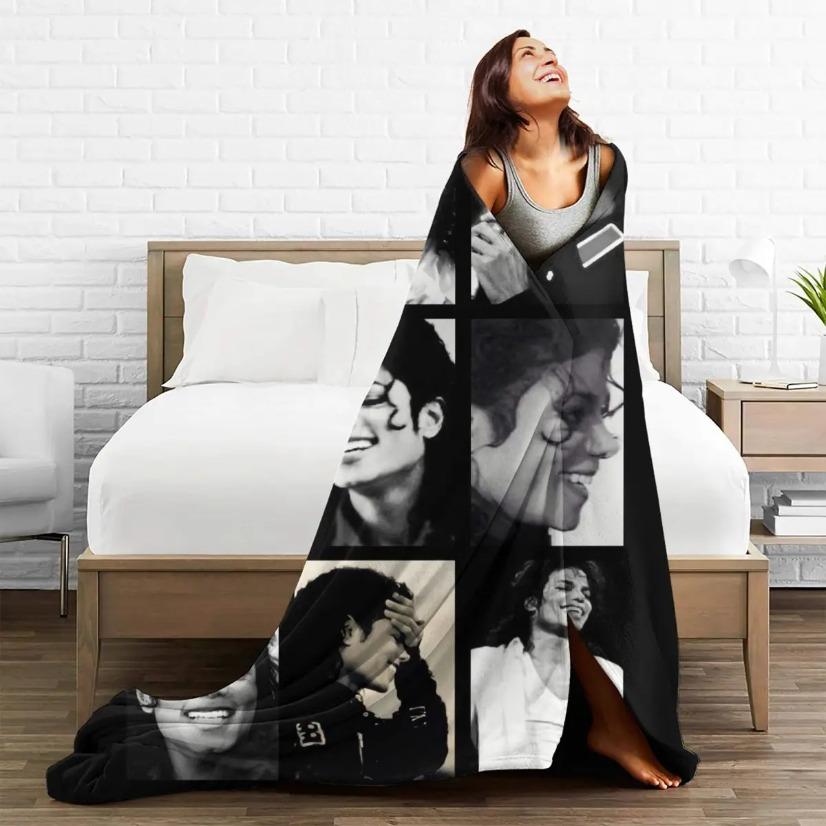 Michael Jackson Flannel Blanket King Of Pop Music Legend Photo Retro 80s Style Soft Warm Throw For Gamer Room Decor Dorm Essential Bed Sofa Home Holiday Gift