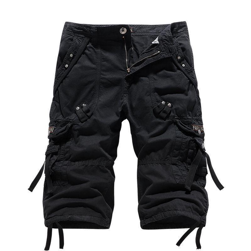 Men's Korean Style Multi-Pocket Cargo Shorts Fashion Trend Multi-Pocket Mid-Length Shorts Men's Casual Shorts Pants Cotton Fabric Khaki Menswear Cropped