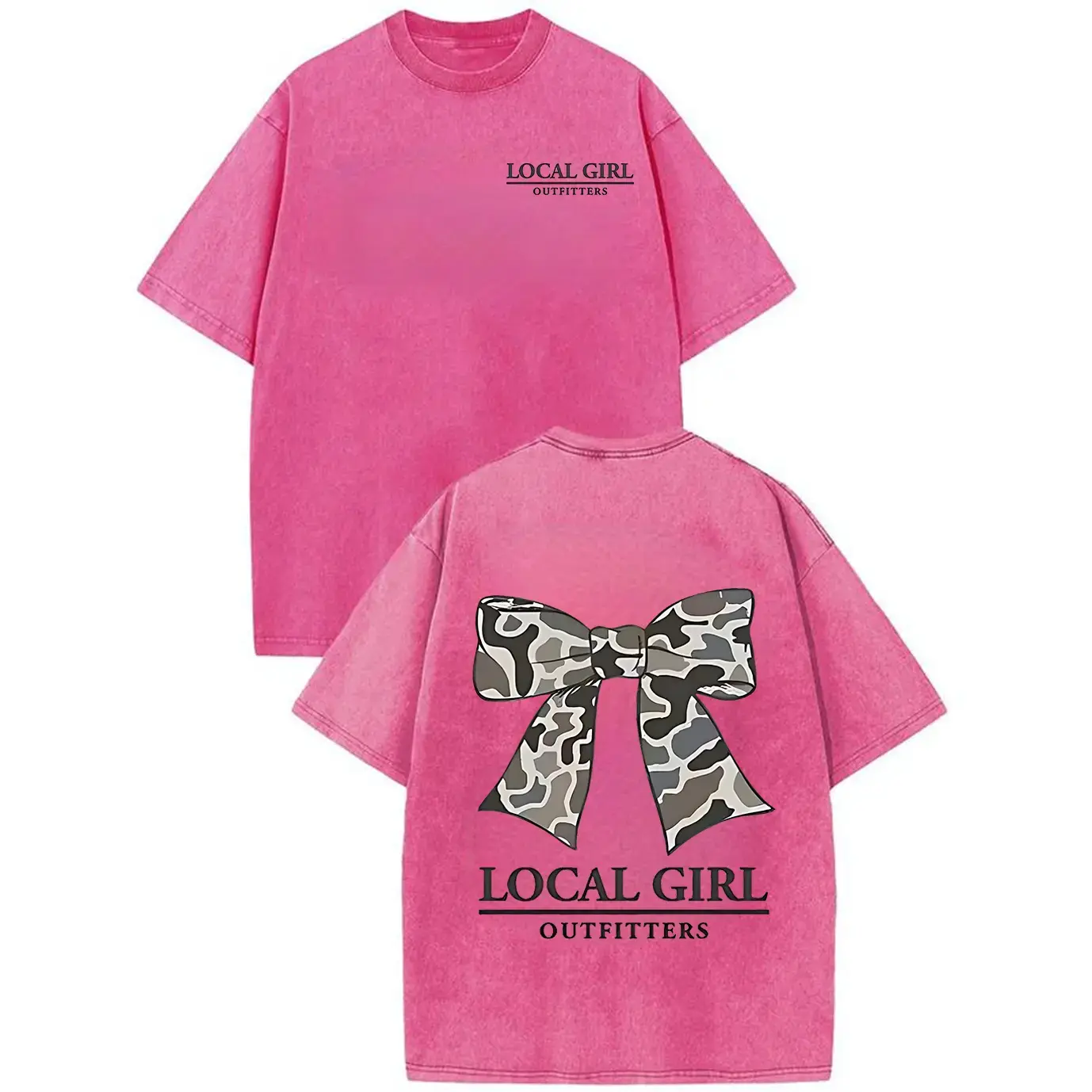 Women's Graphic Coquette Bow Camouflage Print Cotton Hoodie - Black USA-Made Longsleeve Seamless Smooth Solid Sweatshirt, Casual Everyday Wear Top, Sweatshirts