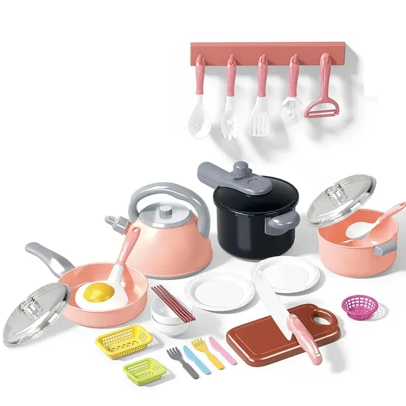 28pcs Plastic Children's Play Kitchen Accessories Set Toy for Toddler Food Cooking & Play Perfect Christmas Gift for Kids