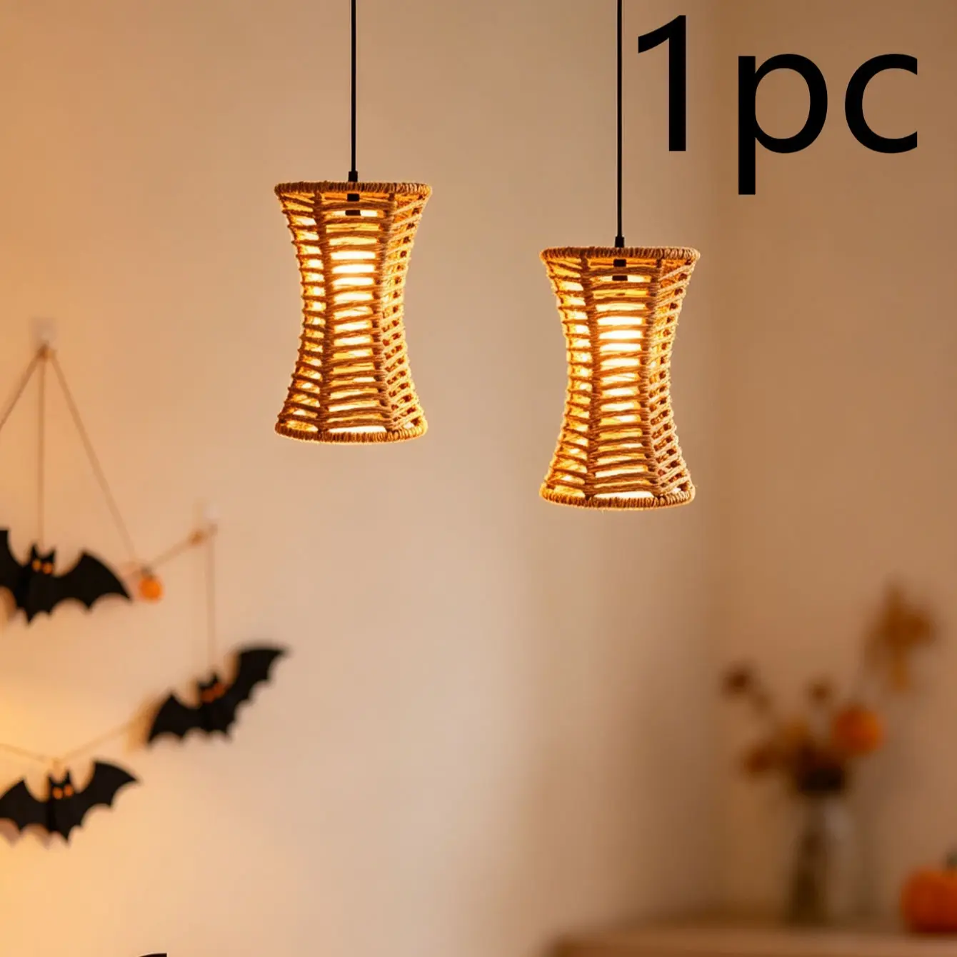 Japanese Wabi-Sabi Paper Rope Lampshade, Hollow Out Rattan Pendant Light Cover, Hotel Restaurant Decorative Lamp Kit, Bedroom Halloween Christmas