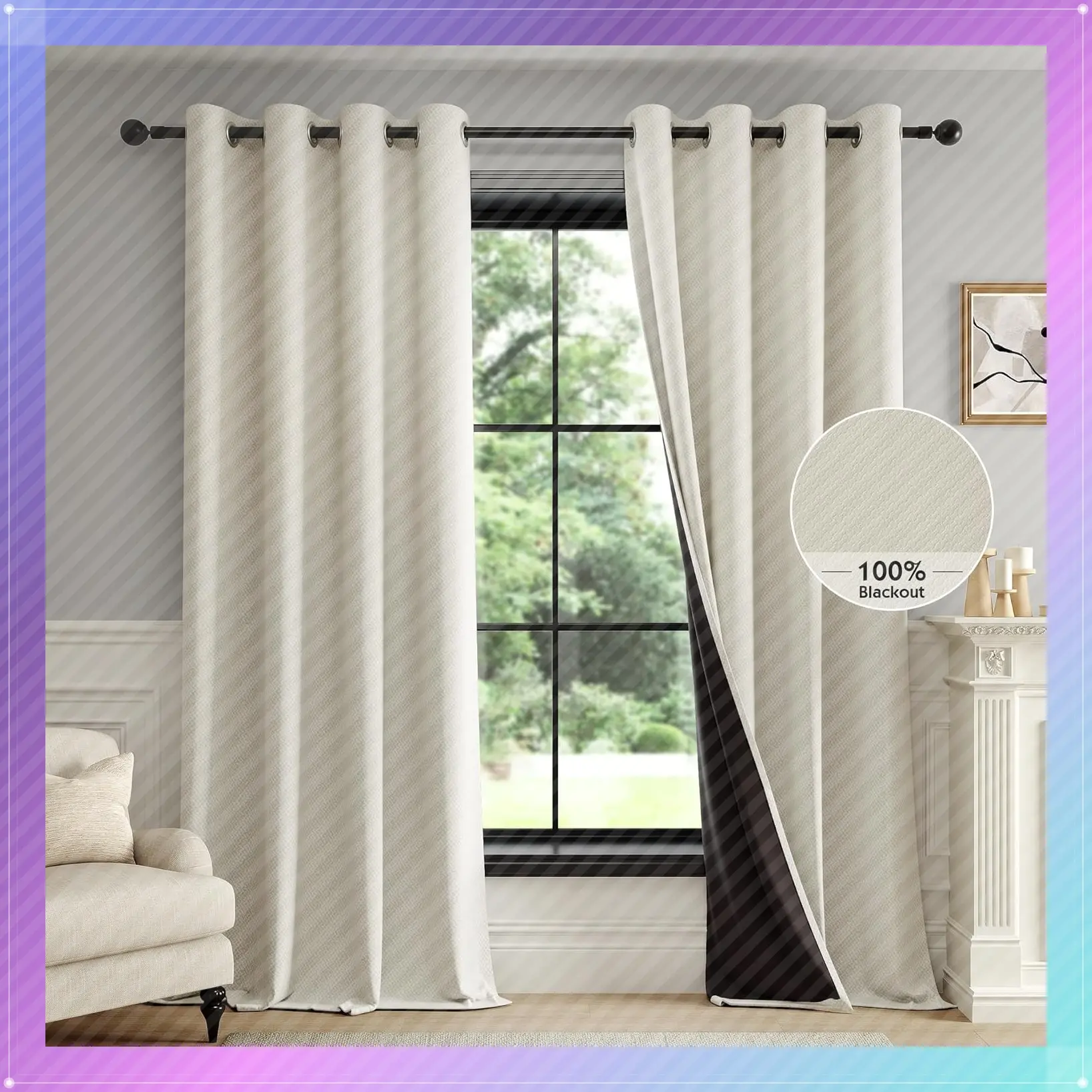 Beige 100% Blackout Curtains 84 Inches for Bedroom & Living Room, 2 Panels - Thermal Insulated Noise Reducing Textured Weave Room Darkening Grommet DrapesGift