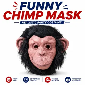 Funny Chimpanzee Mask Realistic Animal Head Costume for Halloween Parties Cosplay Prank Dress Up