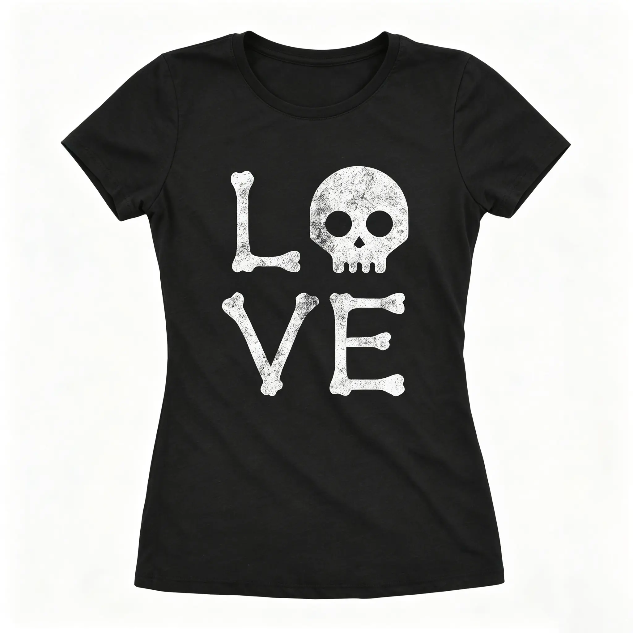 Women's Unisex Round Neck Loose Fit T-Shirt, Vintage Distressed Print Gothic Look Skull Bones LOVE Letter Craft Top, Soft Breathable Casual Short Sleeve Retro Dark Style Summervibes Edgy Daily Wear