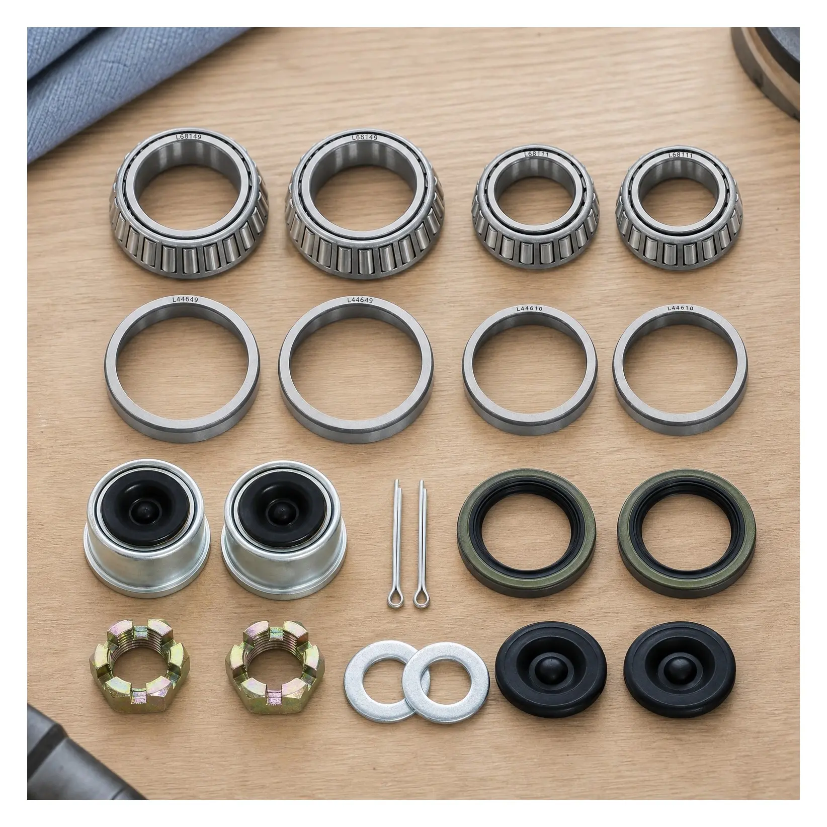 2 Sets 3500lb Trailer Bearing Kit L68149 L44649 with 171255TB Seals, 1.98" Dust Caps, Rubber Plugs & Cotter Pins for 1-3/8" to 1-1/16" Trailer Wheel BearingsGift