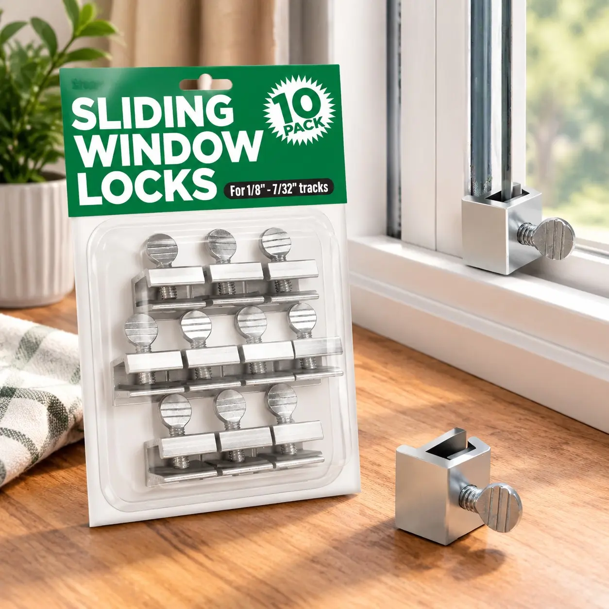 Window Locks, 10 Pack for Vertical and Horizontal Windows, Adjustable Aluminum Stoppers, Window Security, No-Drill Install, Requires 28-36mm ClearanceGift