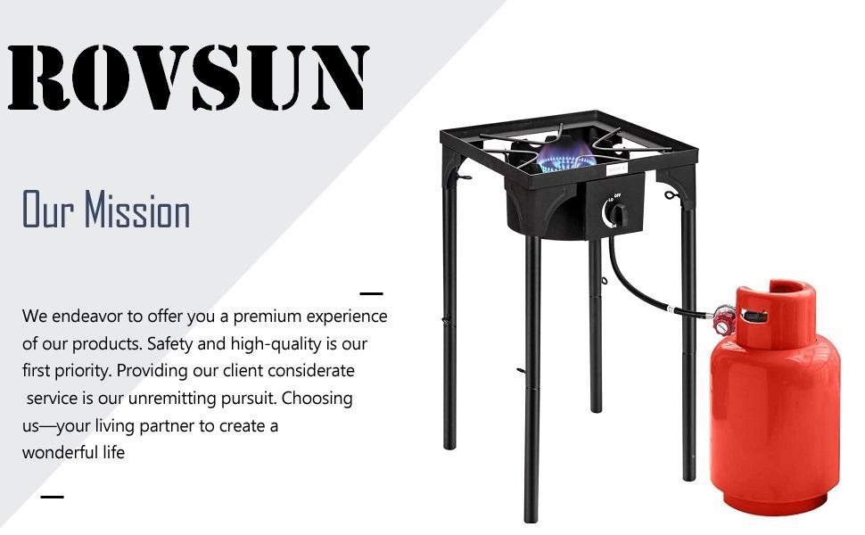 ROVSUN 100,000 BTU Portable Gas Camping Stove/with Side Shelf & Carrying Bag, Outdoor Propane Burner with 20psi Regulator, High Pressure Single Cooker Camp Cooking Home Brewing