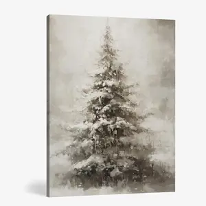 Christmas Tree Wall Art, Rustic Winter Snowy Christmas Tree Canvas Wall Art Prints, Christmas Wall Decorations, Christmas Poster Pictures Wall Decor for Home Office, 11x14 Inch Framed