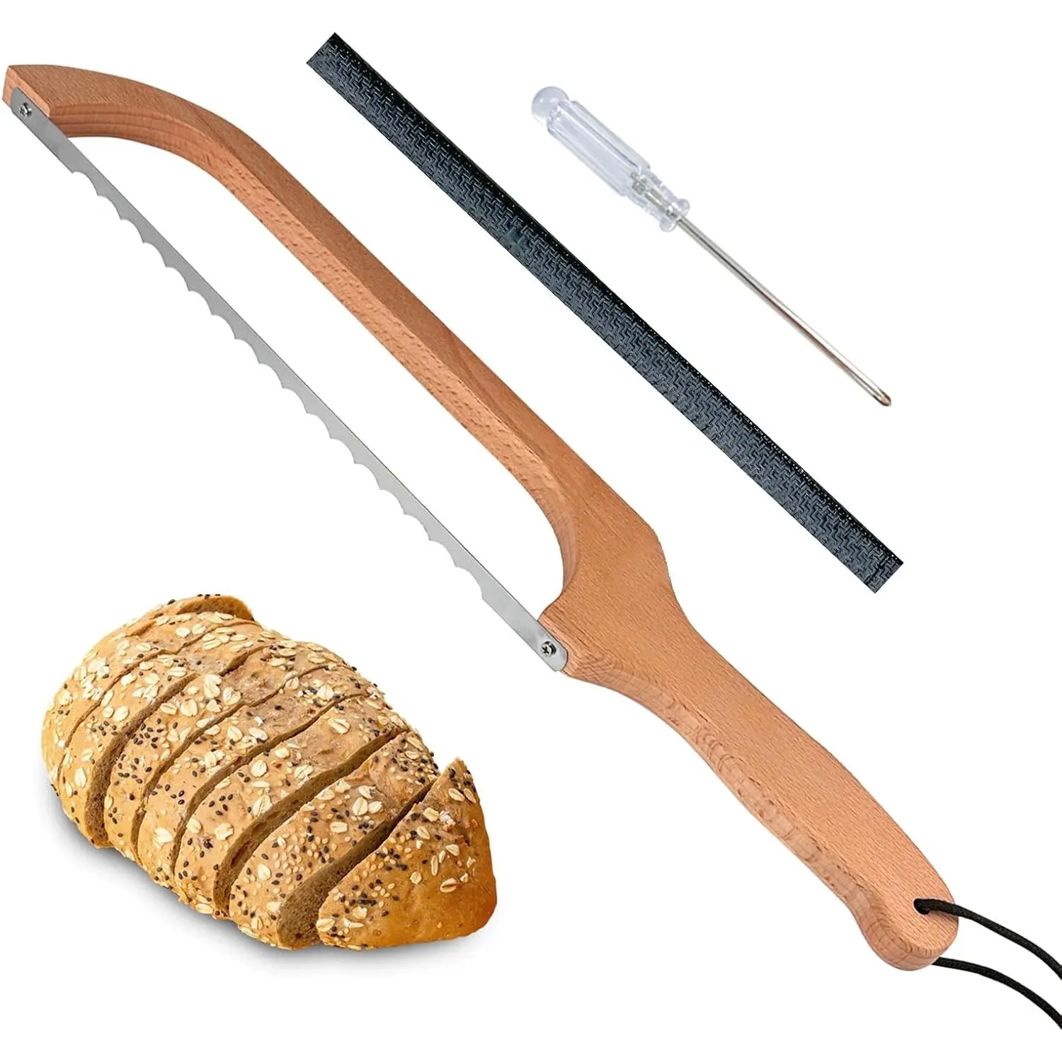 Bread Slicer for Homemade Bread, 16" Beech  Sourdough  | Thickened beech  bow and serrated stainless steel  slice homemade loaves, sourdough, bagels and baguettes evenly