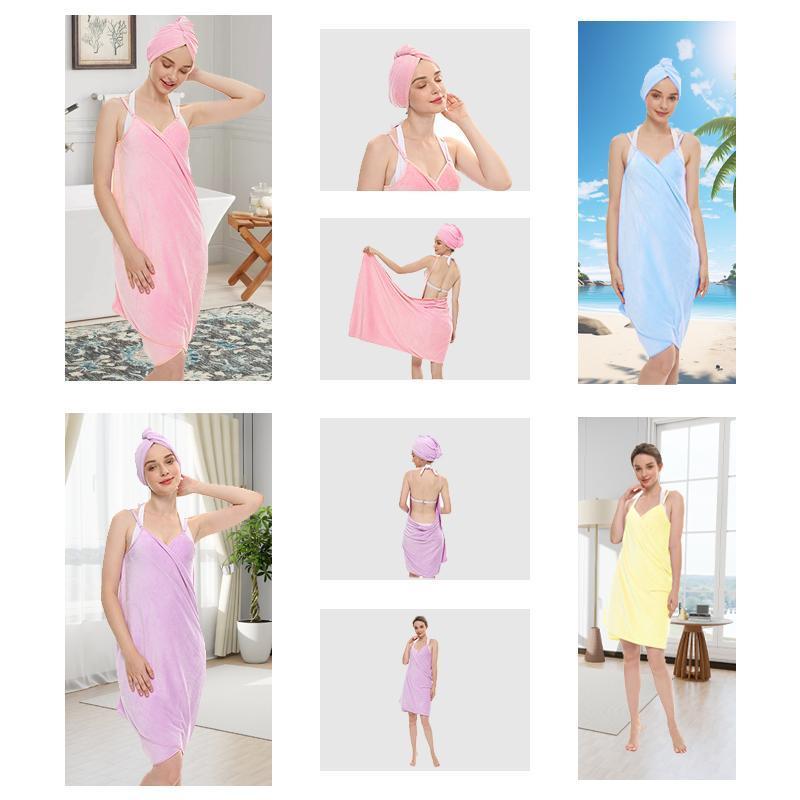 Women's Strapless Bathrobe Set, Backless Wearable Towel, Sleepwear Dress, Outdoor Travel, Valentine's Day Gift