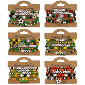 Minimalist Soccer Shoe Charm Beaded Bracelets, Flexible Elastic Bead Wrist Jewelry Featuring Soccer Cleat & Ball Charms, Unisex Everyday Wear Accessory for Soccer Enthusiasts