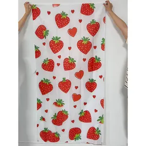 2D flat banner, 1pcRed Strawberry & Heart Pattern Background, Playful Fruit Heart Repeat Banner for TikTok Vibe, Vibrant Birthday Party Decor Backdrop Fabric, Galentines party decor, valentine day decor, decorations for valentines day