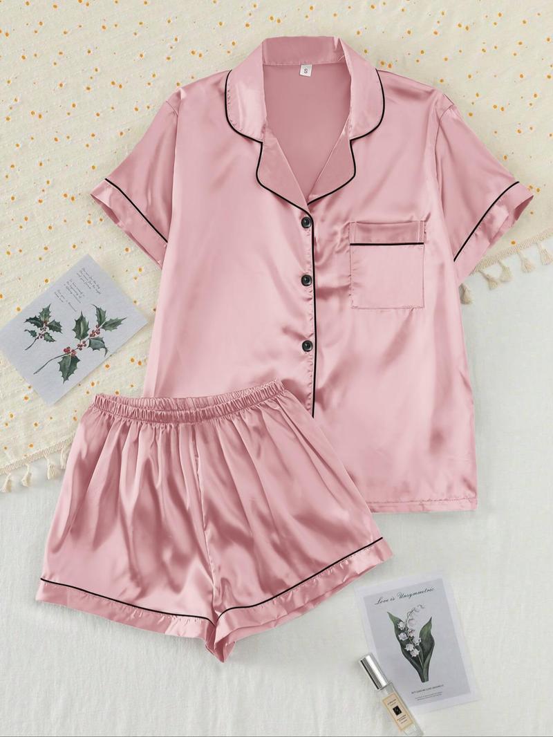 【Valentine's Day】Women's Two-piece Shirt & Shorts Satin Pajamas Set, Ladies Summer Sleepwear 【Valentine's Day】Women's Two-piece Shirt & Shorts Satin Pajamas Set, Ladies Summer Sleepwear