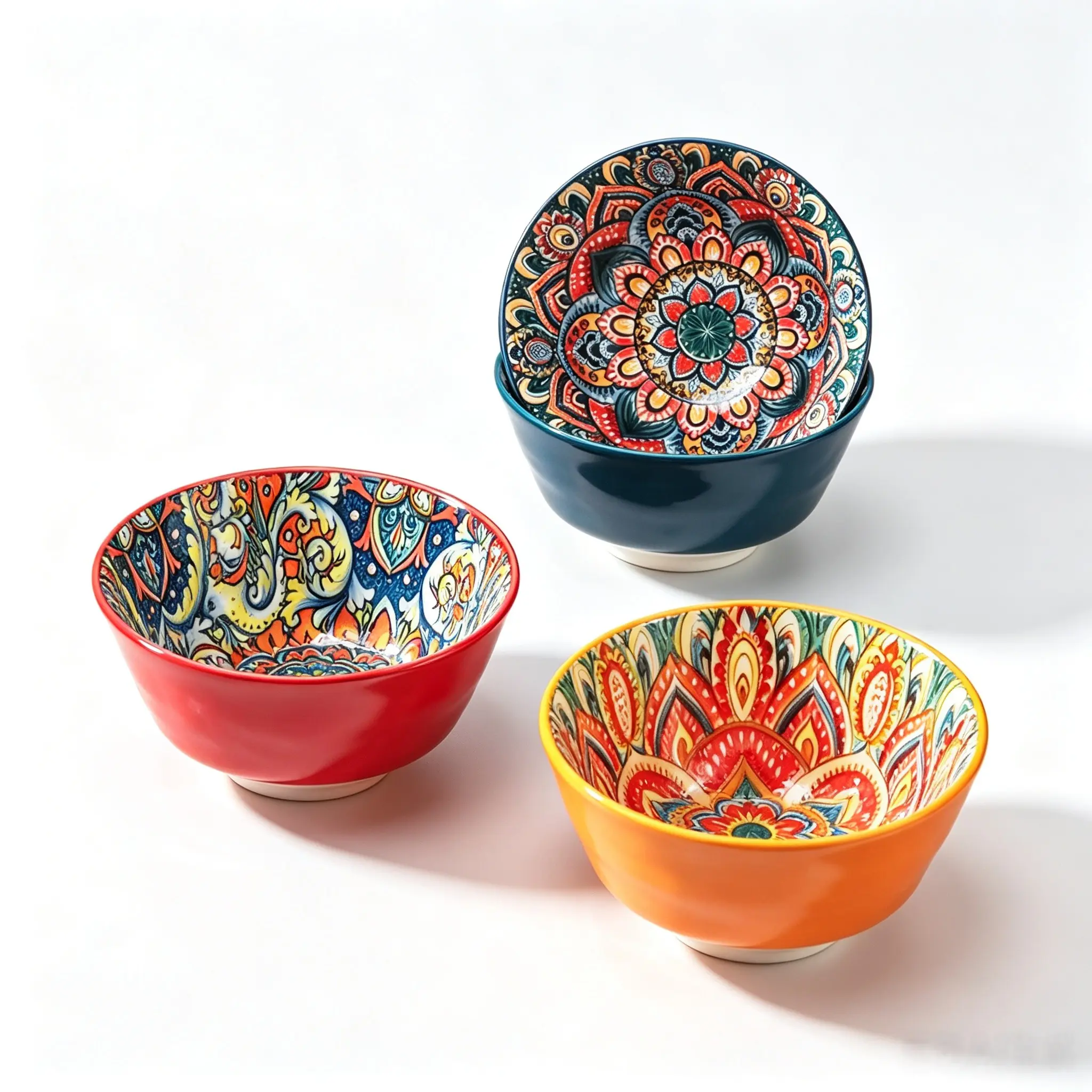 Bohemian Retro Aesthetic 5 Inch Ceramic Footed Rice Bowls, Assorted Colors, Individual Dinner Bowls, Household Tableware, Single Use