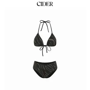Cider High Stretch Abstract Graphic Halter Neckline Triangle Bikini Set