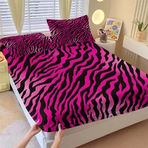 3Pcs Bright Pink Zebra Print Fitted Sheet Set No Fillers, Bold Animal Striped Bed Sheet Set, Trendy Safari Bedding Set with Pillowcases, Stylish Wild Pattern Bedding for Teens & Animal Lovers Bedroom Decor