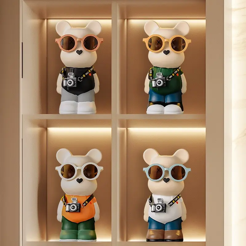 Creative Bear Piggy Bank with Sunglasses Camera, Aesthetic Bear Decor Ornament, Perfect Gift for Birthday Housewarming