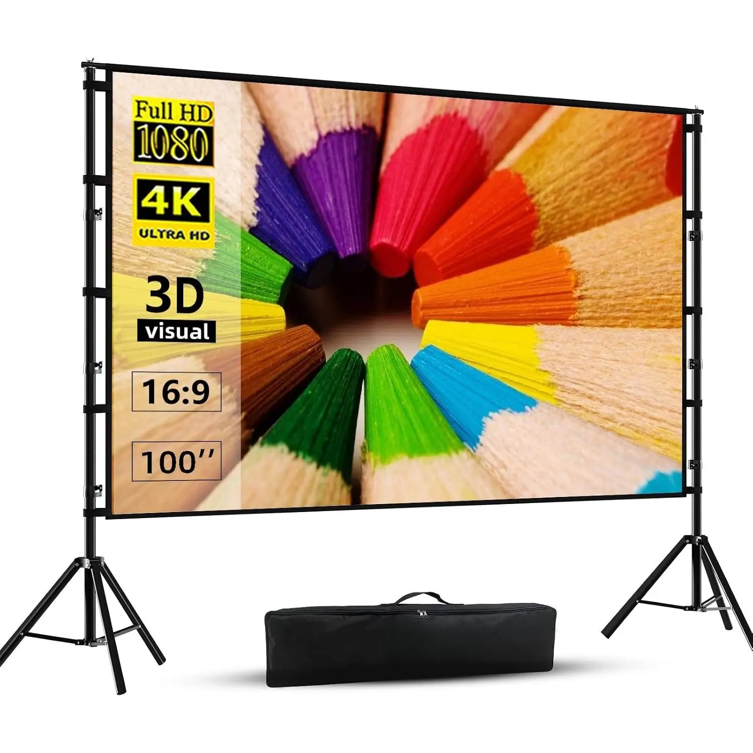 Projector Screen and Stand, 100 inch Projection Screen Outdoor Indoor, Portable 16:9 4K  Rear Front Movie Screen with Carry Bag Wrinkle-Free Design for  Theater Backyard Cinema