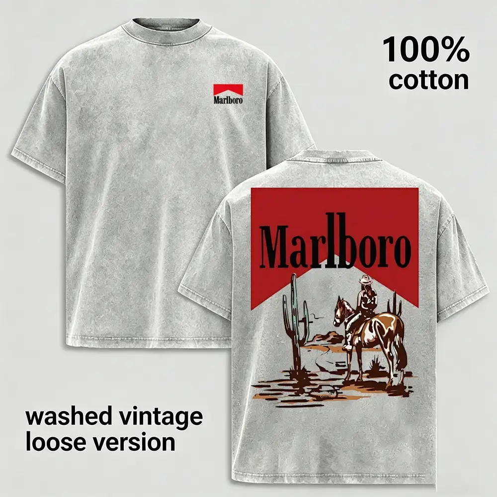 Vintage Desert Cowboy Graphic Tee Men Washed Grey T-Shirt Retro Western Cactus Riding Shirt Heavyweight 100%25 Cotton Loose Fit Casual Top Streetwear Harajuku Short Sleeve Clothing Summer Graphic Tee Hip Hop Oversized Apparel