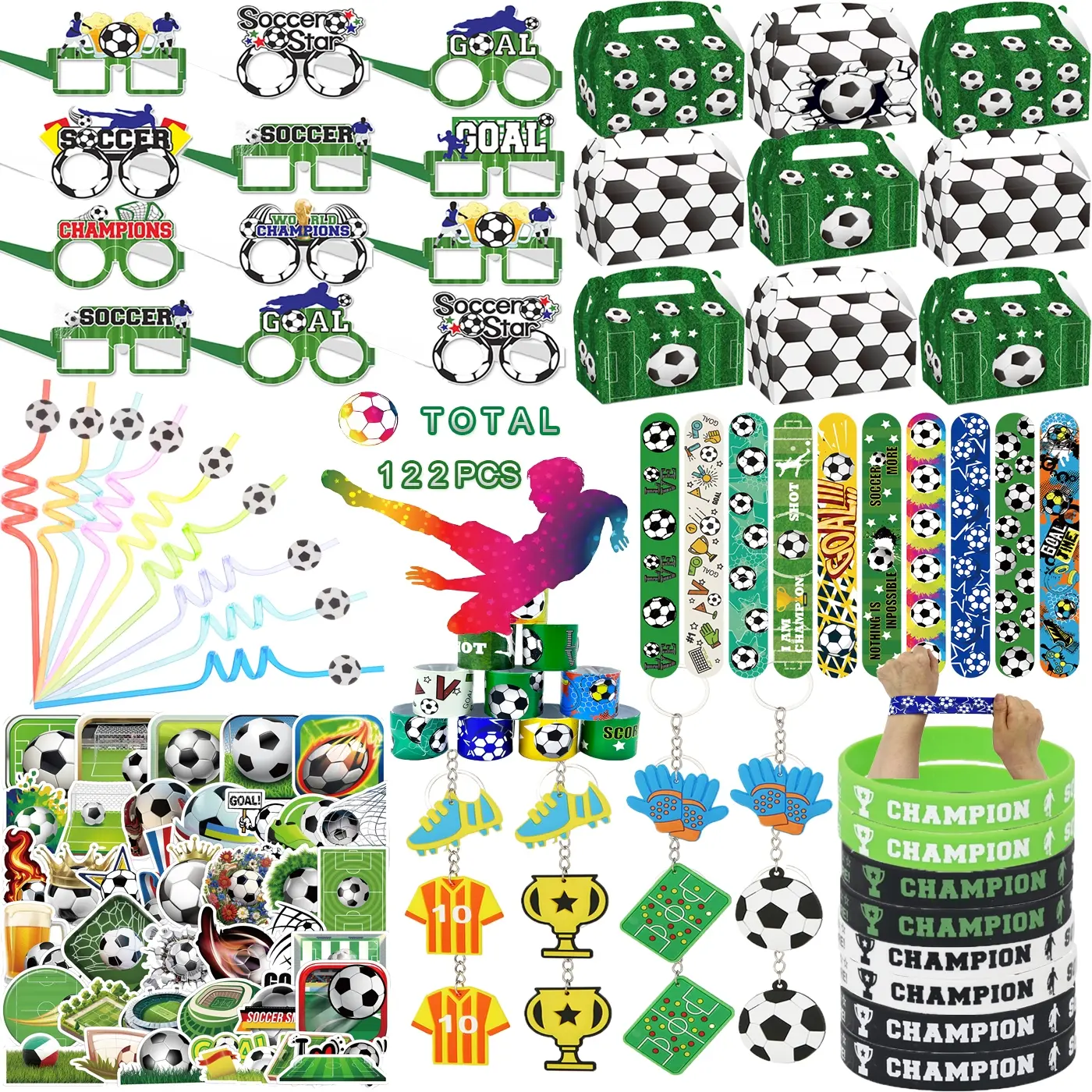 122Pcs football soccer Party Favors Gifts Box, football soccer Birthday Party Decorations, football soccer Party Supplies Toys School Classroom Student Prizes, Treasure Box Pinata Goodie Bag Stuffers,Boy Girl Birthday Supplies Treat Gift